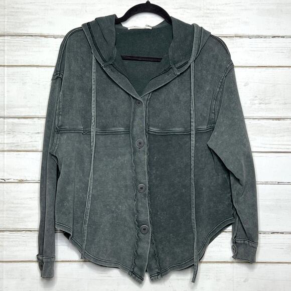 Mustard Seed Mineral Wash Button Front Hoodie Top Size Small - Picture 1 of 8